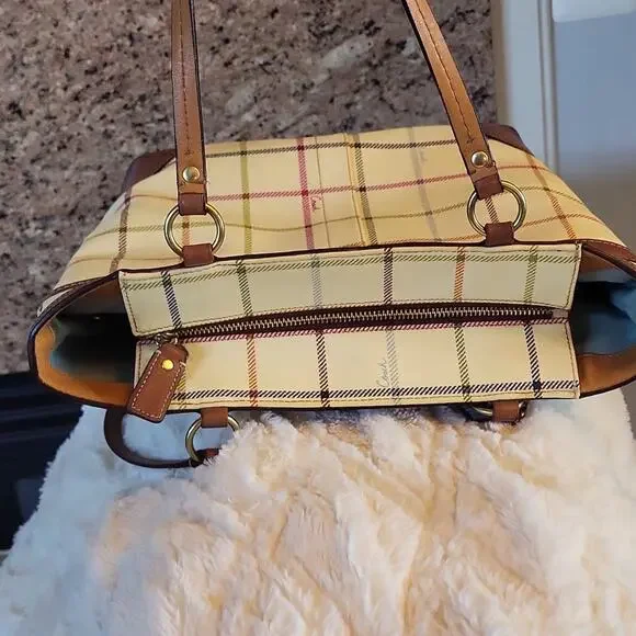 Coach Heritage Plaid Tattersall Tote Bag - Cream, Blue, and Brown 12561